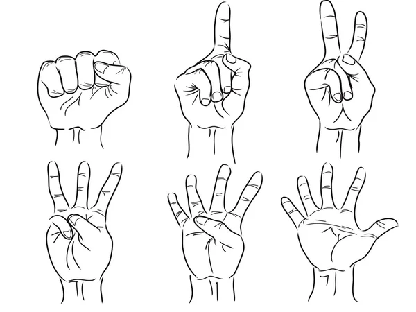 Ruce, takže čísla - 0 až 5 - vektor — Stockový vektor