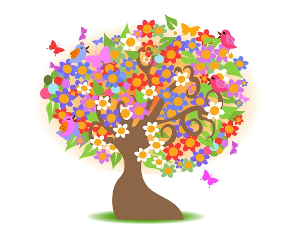 Våren Träd Med Färgglada Blommor För Design — Stock vektor