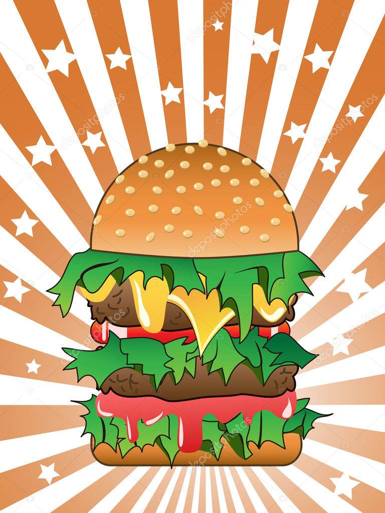 Hamburger on Sunburst background