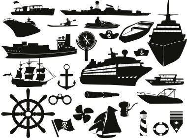 Sailing objects icon set clipart