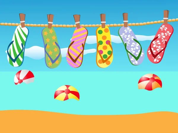 Beach sandals hanged on a rope — Stock Vector
