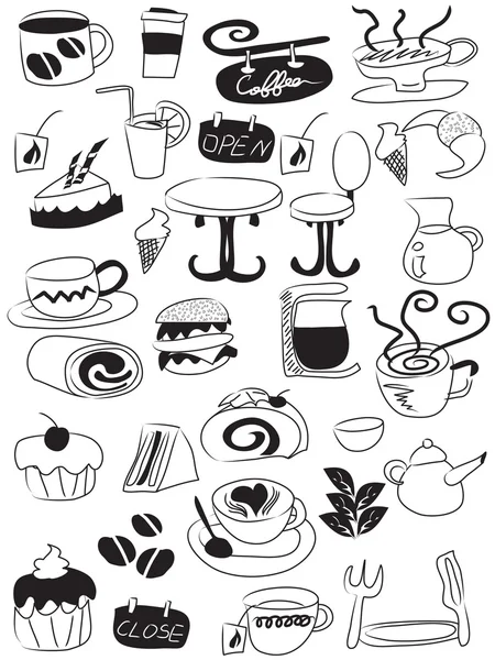 Doodle café e chá conjunto ícone — Vetor de Stock