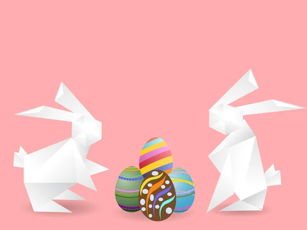 Coelhos de papel com ovos de Páscoa — Vetor de Stock
