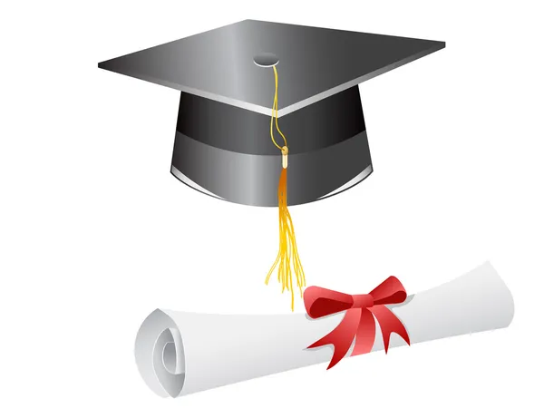 Graduation cap and diploma — Stock Vector