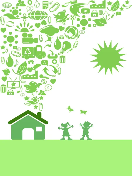 Green Eco icône maison — Image vectorielle