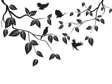 Leaves and birds clipart