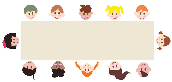 Enfants multiculturels autour d'une bannière vierge — Image vectorielle