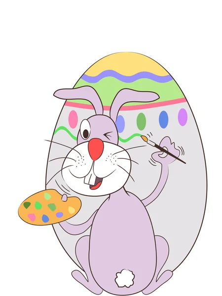 Easter rabbit painting the egg — Stok Vektör