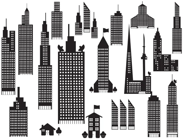 Silhuett av perspektiv stadens byggnader — Stock vektor
