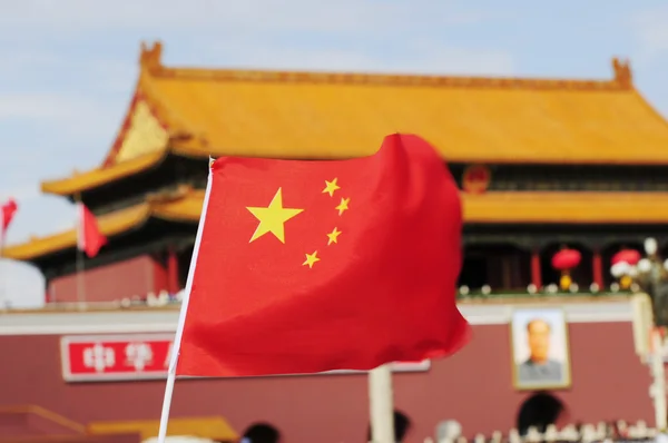 Chinese flag and landmark background — Stock Photo, Image