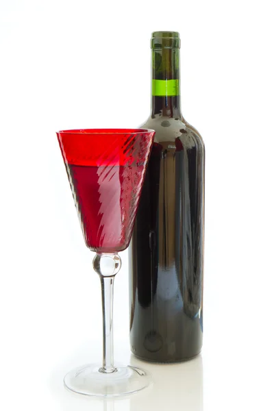 Red wine bottle with glass — Stock Photo, Image