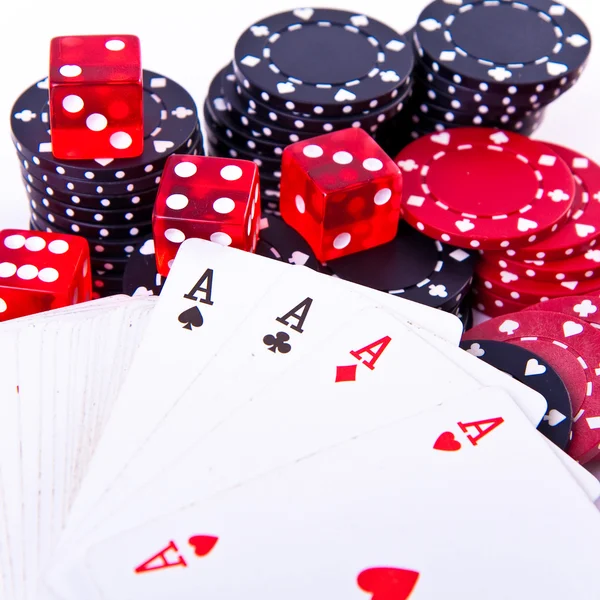 Ases, dados y fichas de poker —  Fotos de Stock
