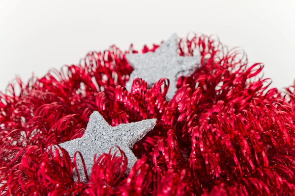 Christmas silver decoration with tinsel — Stok fotoğraf