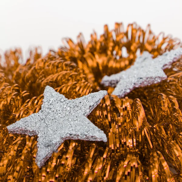 Christmas silver decoration with tinsel — Stockfoto