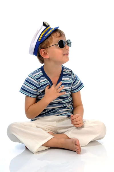 Маленький Моряк Белом Фоне — стоковое фото