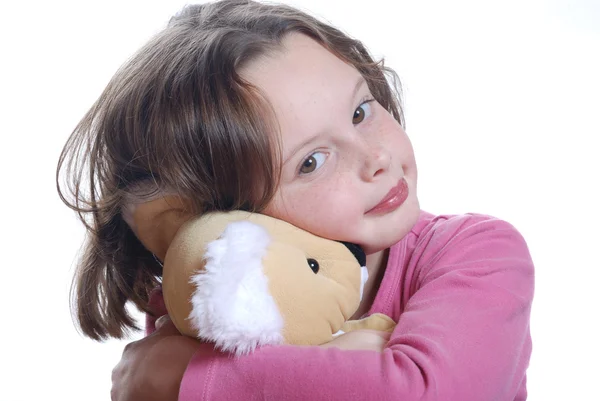 Young Girl Cuddling Teddy Bear — Stock Photo, Image