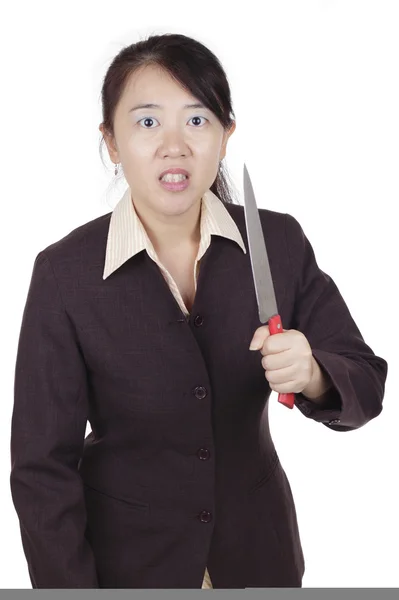 Femme d'affaires en colère avec couteau — Photo