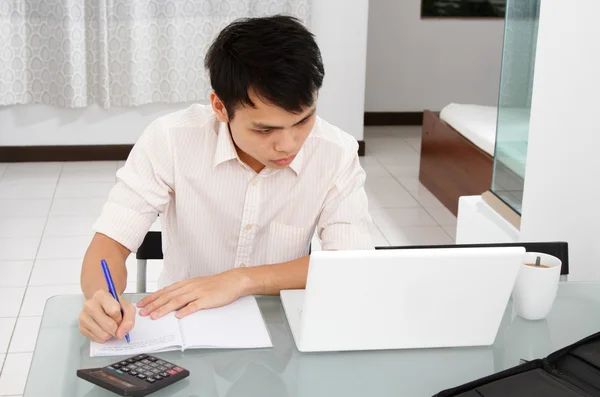 Asian College Student Doing Homework Home — Stock Photo, Image