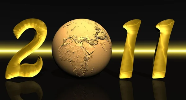 Golden 2011 with earth — Stock Photo, Image