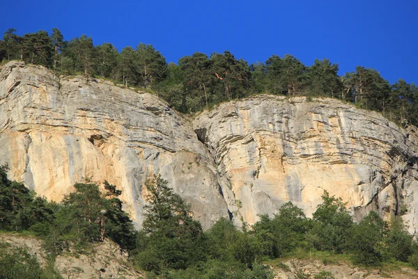Klippa Med Rock Och Vegetation Solnedgången — Stockfoto