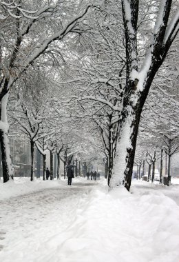 Walkers in Plainpalais place by winter, Geneva, Switzerland clipart