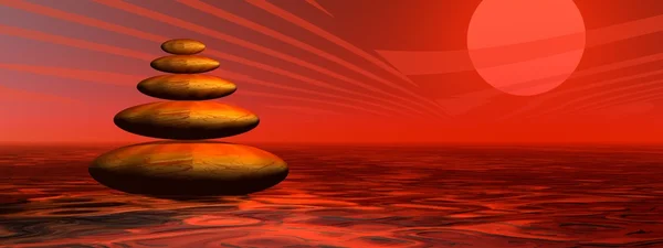 平衡的石头多彩红色日落沙漠 — 图库照片