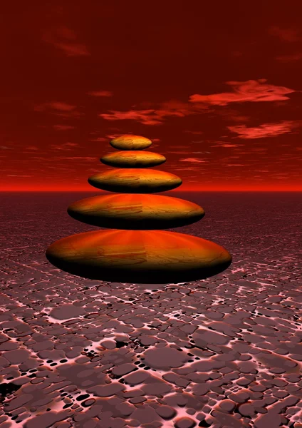 Balanced Stones Desert Cloudy Sunset — ストック写真