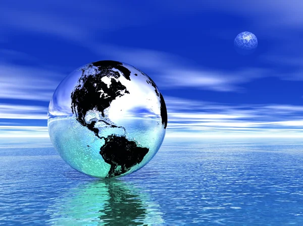 Argentic Jorden Havet Djupa Blå Natt Med Månen — Stockfoto