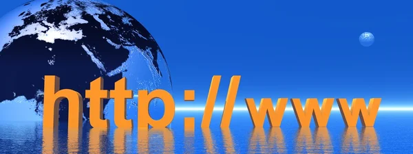 Orange Http Vor Der Erde Vor Blauem Hintergrund — Stockfoto