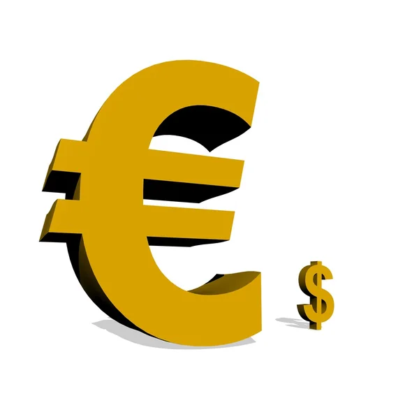 Euro grande y dólar pequeño — Foto de Stock