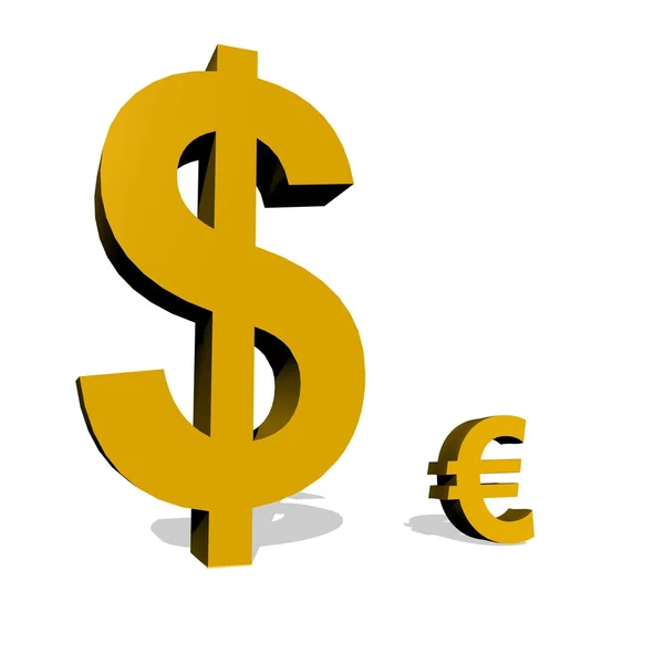 Dólar grande y euro pequeño — Foto de Stock