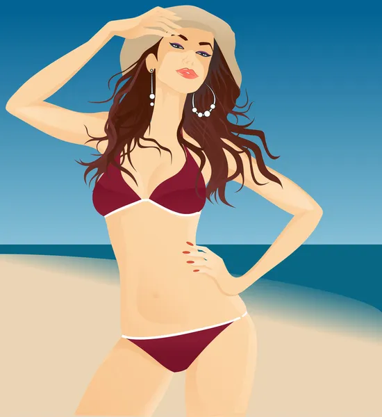 Glamour fille sur la plage — Image vectorielle