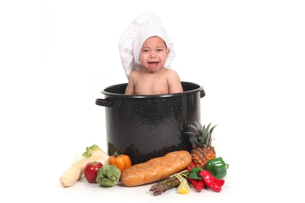 Bir portre çekimi sırasında ağlayan bir bebek — Stok fotoğraf