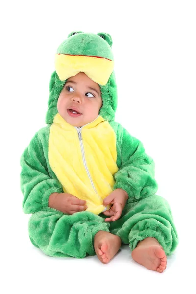 可爱的小男孩打扮成一只青蛙 — 图库照片
