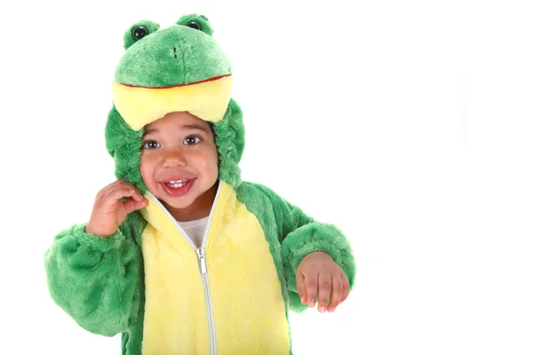 Αξιολάτρευτο μωρό αγόρι ντυμένος σαν βάτραχος — Φωτογραφία Αρχείου