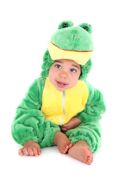 Entzückender kleiner Junge als Frosch verkleidet — Stockfoto