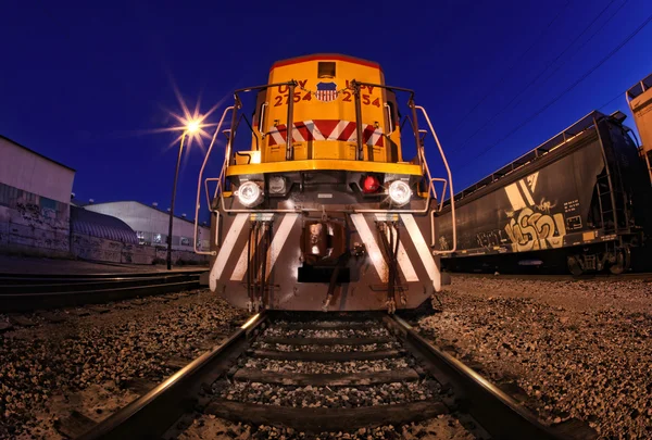 stock image Creative lightpainted train on the tracks in Los Angeles, CA