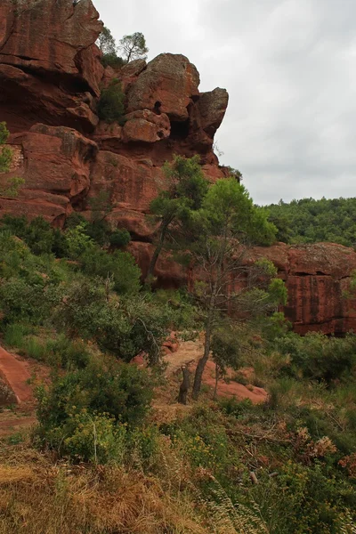Красные скалы в Каталонии недалеко от города Фальсет — стоковое фото