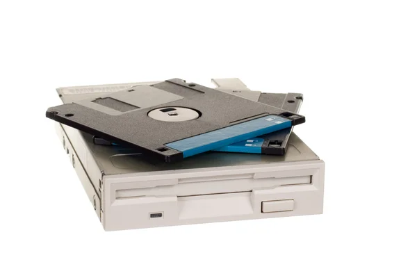 Floppy disk drive with diskettes — Stock Photo, Image
