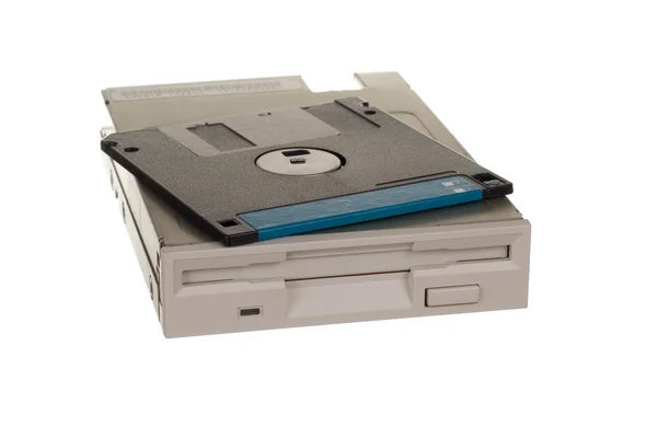 Floppy Disk Drev Med Disketter Isoleret Hvid - Stock-foto