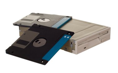 Floppy disk drive with diskettes clipart