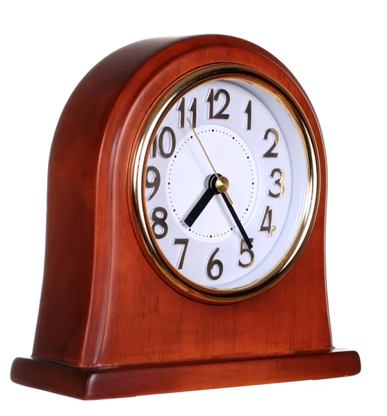 Wooden Clock Isolated White Background — Stock Photo, Image