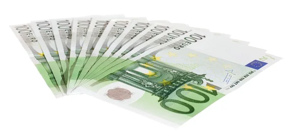 Cien Billetes Euros Aislados Sobre Blanco — Foto de Stock