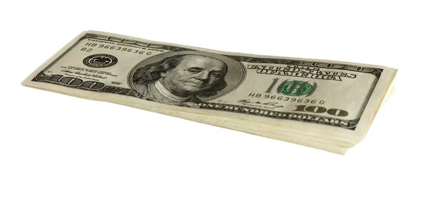 One Hundred Dollar Bills Isolated White — Stock Photo, Image