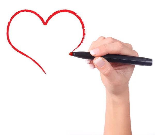 Childs hand tekening hart — Stockfoto