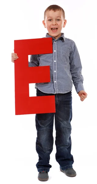 Carta "E" rapaz — Fotografia de Stock
