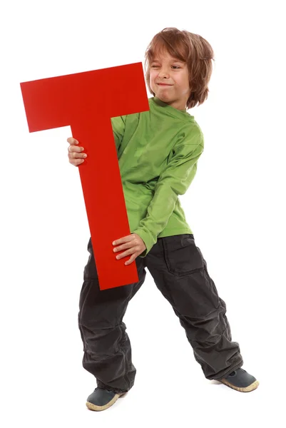 Carta "T" rapaz — Fotografia de Stock