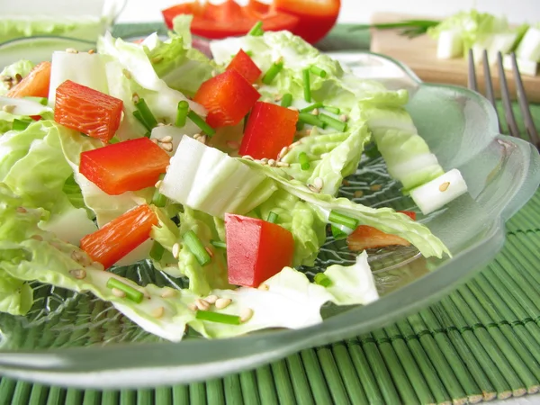 Salada Repolho Chinesa Com Pimentão Vermelho — Fotografia de Stock