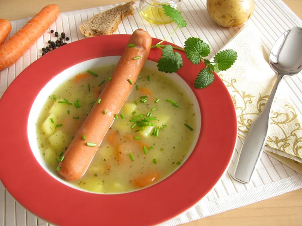 Homemade Potato Soup Wiener Sausage — Stock Photo, Image