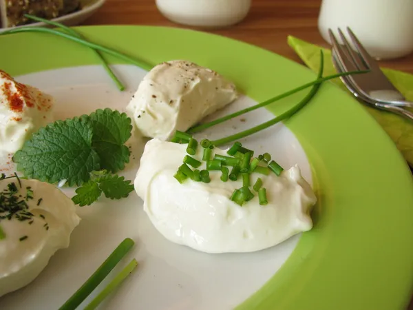 Färsk Färskost Tillverkad Yoghurt Med Örter Och Kryddor — Stockfoto